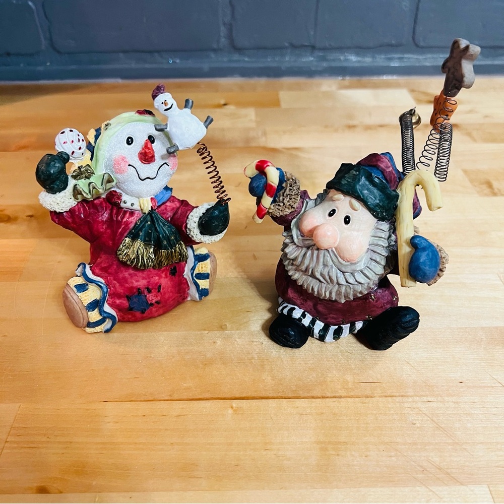 Vintage Pair of Springy Christmas Statues: Santa & Snowman Candy
